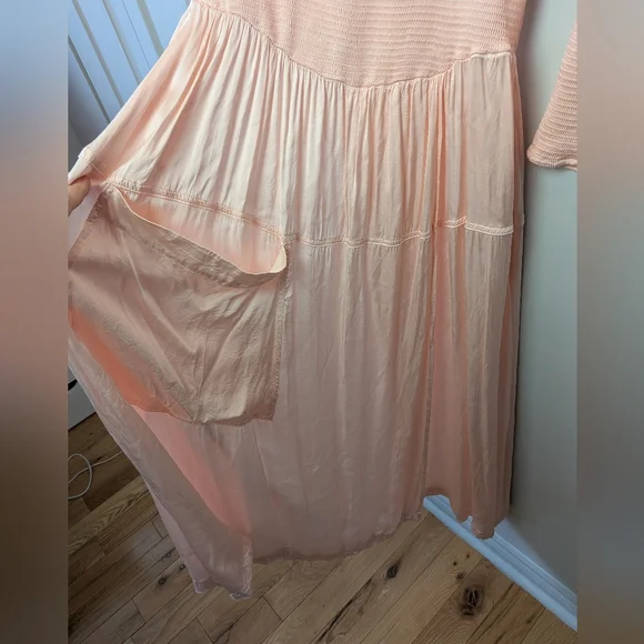 FREE PEOPLE Lucky Love Midi Dress Baby Pink No Size Tag (S Approx) Satin Finish - Picture 7 of 16